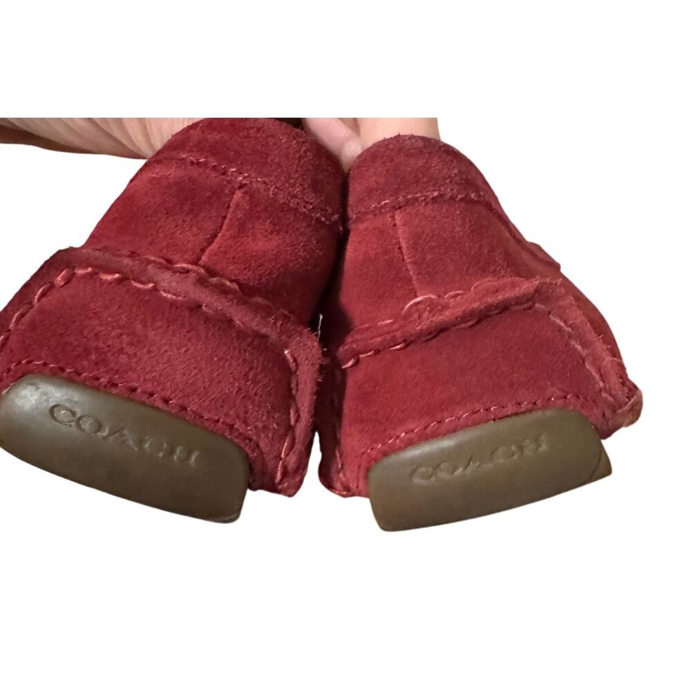 Coach Amber Driver Loafer Red Suede | Size 7B / 37 | Gold Logo Moccasin Flats - Picture 6 of 7